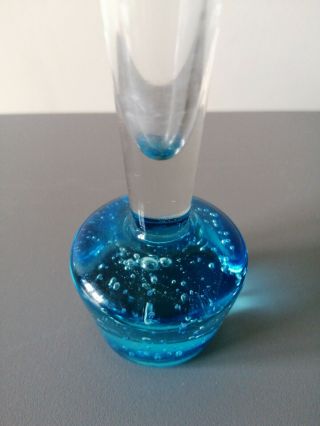 Vintage Vibrant Aqua / Sky Blue Art Glass Bubble Bud Stem Vase Paperweight - 8 