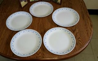 A Set Of 5 Corelle Morning Blue Dinner Plates 10 1/4 "