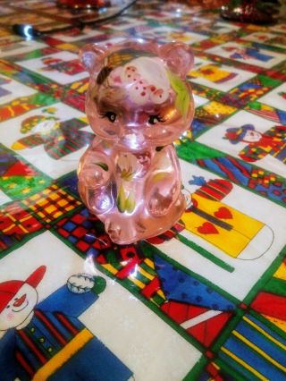 Vintage Fenton Glass Pink " Friends Forever " Mini Bear Figurine Signed
