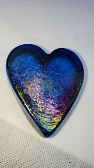 Robert Held Canada Blue Iridescent Heart Paper Weight Studio Art Glass Canada