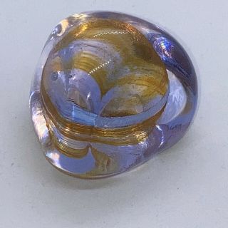 Vintage Caithness Glass Gold Swirl Pebble Paperweight Signed To Base