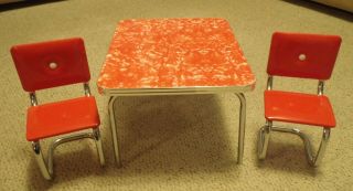 American Girl Doll Molly CHROME TABLE & CHAIRS Retro Red Vinyl Diner Kitchen Set 2