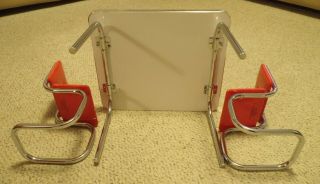 American Girl Doll Molly CHROME TABLE & CHAIRS Retro Red Vinyl Diner Kitchen Set 3