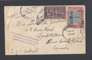 Usa 1929 Special Delivery Airmail Cover Buffalo York To Charlottetown Canada