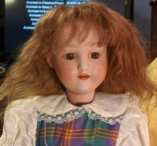 Antique 20 - Inch Nippon Bisque Head Doll In Blue&green Plaid Dress W/ Mohair Wig6
