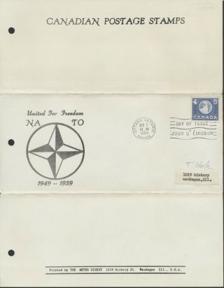 1959 384 5c Nato Fdc,  Meter Digest Folded Sheet,  Ottawa