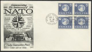 1959 384 5c Nato Fdc,  Block,  Fleetwood Cachet,  Ottawa