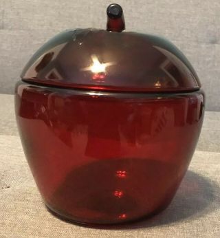 Vintage Anchor Hocking Red Glass Apple Cookie Jar Canister & Lid 2