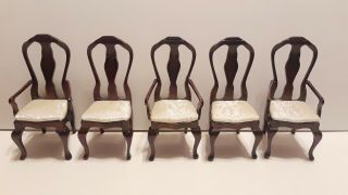 Vintage Set Of Five Miniature Dollhouse Dining Chairs Mahagony Wood Realistic
