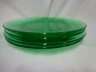 Set Of 4 Vintage Green Depression Glass 7.  5 " Salad Dinner Plates,  Plain