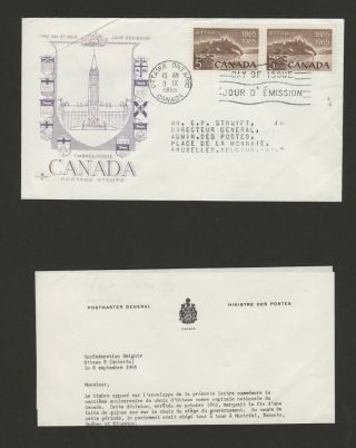 Canada Post Promotional Publicity Fdc 1965 Ottawa Centennial W French Insert