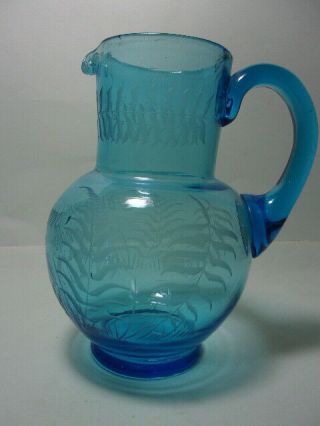 Antique Victorian Blue Glass Water Jug,  Souvenir,  Blandford Dorset.