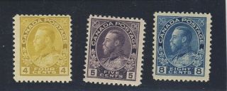 3x Canada Ww1 Admiral Mh Stamps 110 - 4c 112 - 5c 115 - 8c Guide Value = $110.  00