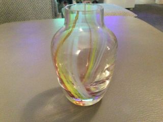 Vintage Caithness Glass Vase Hand Blown Clear With Rainbow Colour Lines “j”