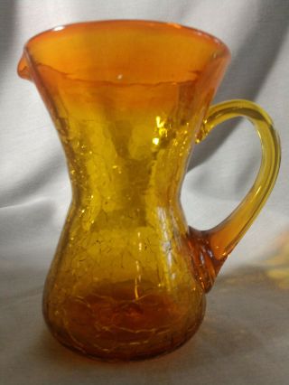 Vintage Orange Crackle Glass Blenko Pitcher