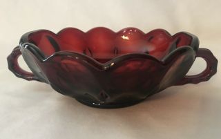 Vtg Fairfield Royal Ruby Red Glass Nappy Bowl Anchor Hocking Double Handles Euc