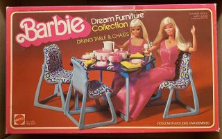 Vintage Barbie Dream Furniture Dining Table & Chairs Complete W/ Box 2475 1978