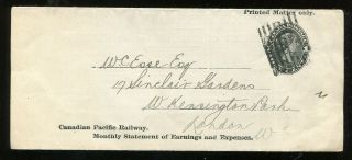 Canada Postal Stationery - Montreal 1897 Cpr Railway Earnings Report - Wrapper
