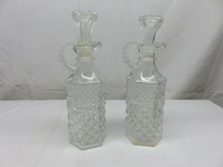 Vintage Glass Cruet Oil And Vinegar Set W Glass Stoppers - 7 3/4 " Tall