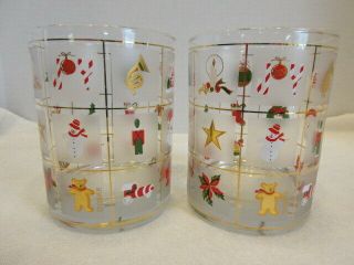 2 Vtg Culver Glassware 14 Oz Double Old Fashioned Christmas Potpourri Glasses