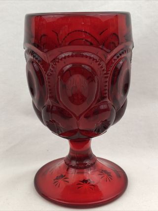 Vintage Le Smith Moon And Stars Water Goblet Red Stemmed 6 " Glass