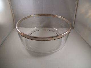 Lovely Large Clear Glass Salad Bowl Silver Rim