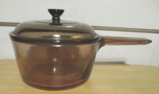 Corning Vision Ware Amber Glass 1.  5 Liter Sauce Pan Pot W/ Pyrex Lid U.  S.  A