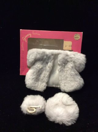 Vintage Vogue Ginny Doll Outfit Box Complete Blue Fur Coat Hat Muff