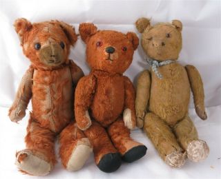 3 Vintage Brown Red And Tan Color Articulating Teddy Bears