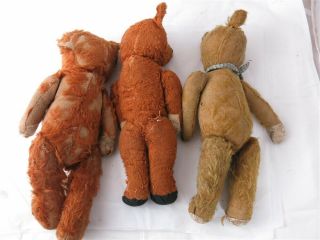 3 Vintage Brown Red and Tan Color Articulating Teddy Bears 2