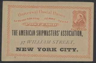 Newfoundland P4 2c Victoria Upu Postal Card,  American Shipmasters Assoc