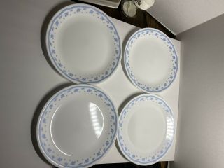 Corelle By Corning Morning Blue Set Of 4 Dinner Plates 10 - 1/8 " White Blue Floral