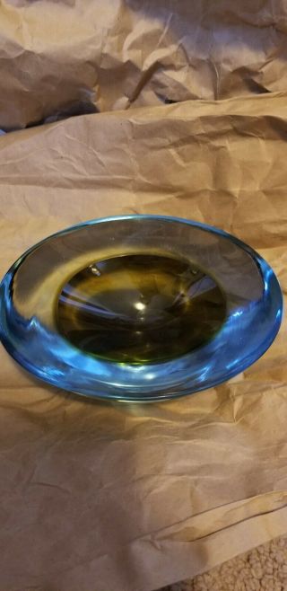 Murano Dark Green And Clear Vintage Ash Tray