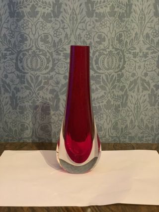 Whitefriars Geoffrey Baxter Cased Ruby Red Glass Teardrop Vase Pattern No 9571