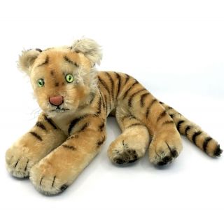 Steiff Tiger Lying Mohair Plush 28cm 11in 1960s No Id Vintage Jungle Cat