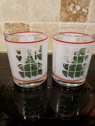 2 Vintage Holt Howard Libbey Christmas Tree Rocks/cocktail Glasses (b25)