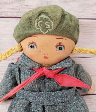 Sweet Vintage Girl Scout Cloth Doll With Painted Face
