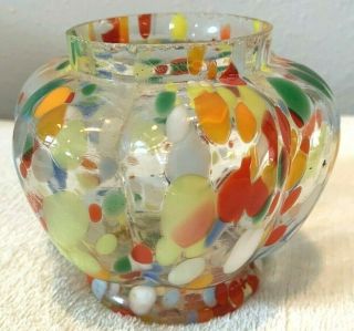 Vintage Czech Glass End Of Day Bowl Vase Yellow Red Orange & White