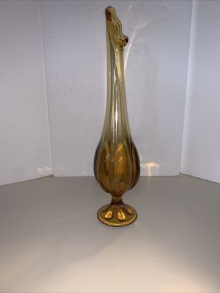 Vintage Yellow Gold Amber Art Glass Stretch Swung Vase 15” Tall