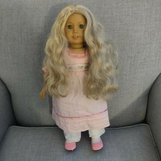American Girl 18 " Doll Caroline Abbott Blonde Hair,  Blue Eyes,  Good Cond