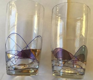 4 Unbranded Unusual Hand Decorated Glasses 2 Wine and 2 Tumblers 3