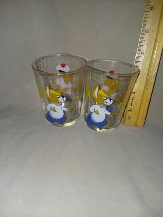 Set Of 2 Vintage Juice Glasses With Monkey & Rabbit.  3.  5 " Tall.  Pre - Owned