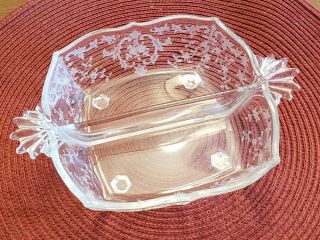 Vintage Fostoria Glass Baroque Two - part Divided Relish Dish in Navarre Etch 2