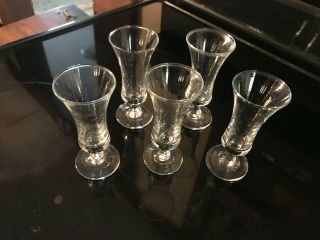 Set Of 5 Vintage Libbey Stemmed Shot Glasses Fluted Cordial Glass Barware