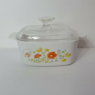 Corning Ware Wildflowers Casserole 1.  5 Quart A - 1 1/2 - B With Glass Lid