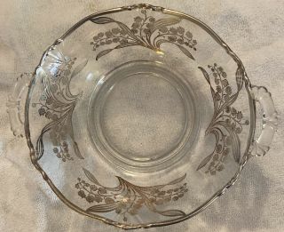 Vintage Lilly Of The Valley Sterling Silver Overlay Clear Glass Bowl Made 1950s