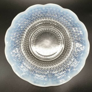 Vintage Fenton Hobnail Clear Opalescent Moonstone Ruffled Plate Or Charger 11 " D