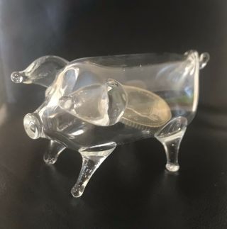 Vintage Clear Glass Pig With 5p Inside Cute Collectable Trinket