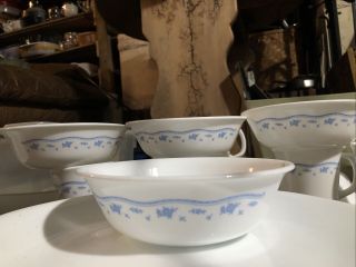 4 Vtg Corelle Bowls By Corning Ware Morning Blue Flowers Set Soup Cereal Salad