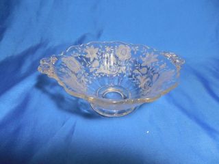 Vintage Cambridge Wildflower Clear Etched Glass Candy Nut Dish W Ruffled Edge
